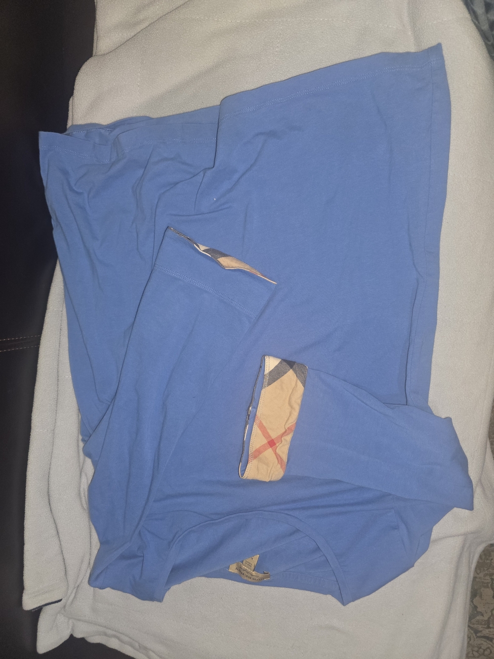 Burberry Blue Short Sleeve Top with Signature Check Trim